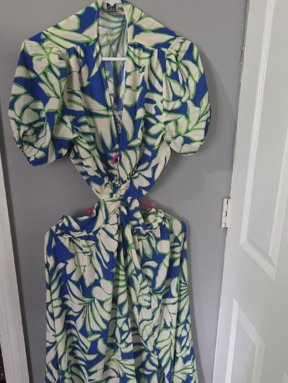 Tropical Leaf Print Maxi Dress in Royal Blue & Cream